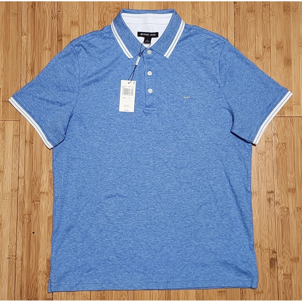 Michael Kors Blue Liquid Cotton Greenwich Polo Shirt Mens Medium Short Sleeve M